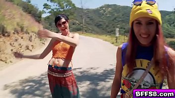 Sexy hitch hikers orgy with a hot stranger