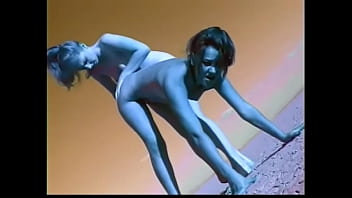 Couple of female aboriginal inhabitants with blue skin from Planet X Alyssa Allure and Heaven Lee perform strange ritual of rain summoning in the desert part