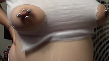 Double pierced wife with extreme nipples wearing rags