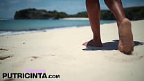 Putri Cinta nakedly strolled along the sandy beach